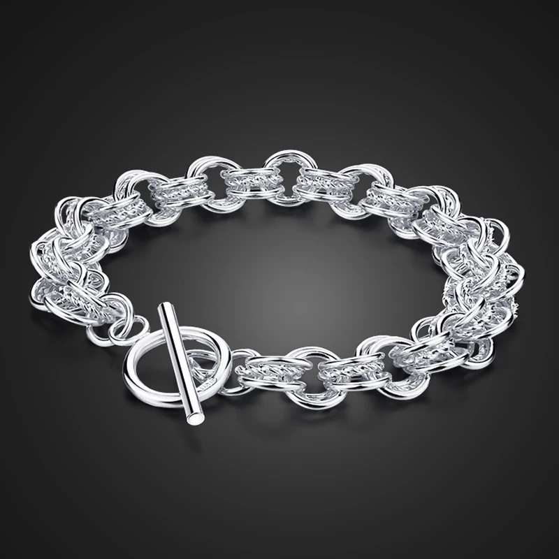 LOt Bangles Bracelets S925 Silver Bracelet Womens Fashion Simple Double-Layer Bracelet Temperament Personality