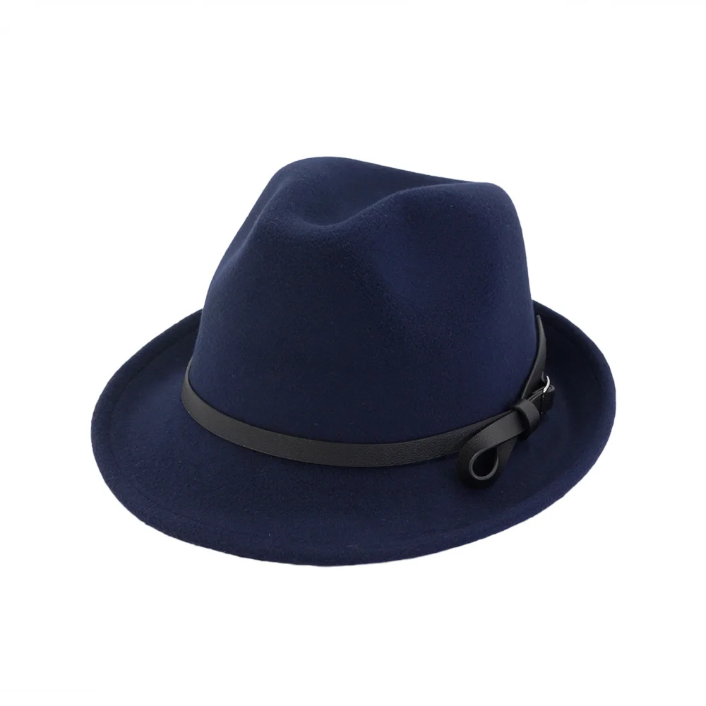 FS хаки фетровые шляпы Мужские фетровые шляпы с поясом винтажная церковь для женщин элегантная мягкая фетровая шляпа шерсть теплый топ джаз шляпа черный Curl Brim - Цвет: FS1384 2