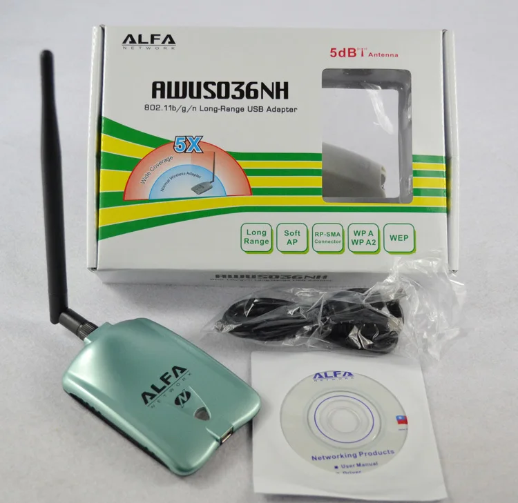 ALFA AWUS036NH сети Ralink 3070L адаптер Wi-Fi 2000 MW ALFA Беспроводной Wi-Fi USB адаптер с 5dbi anenna 1 комплект - изображение