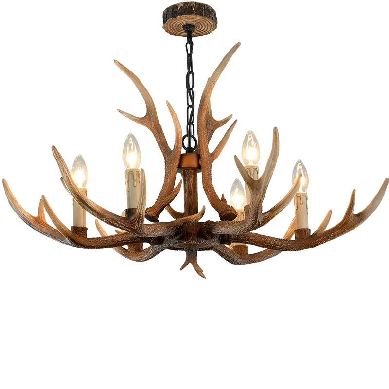 

Nordic Brown Antler Bedroom Chandeliers Lighting Resin Candle Lustre for Living Room Modern ceiling Pendant lamp for dining room