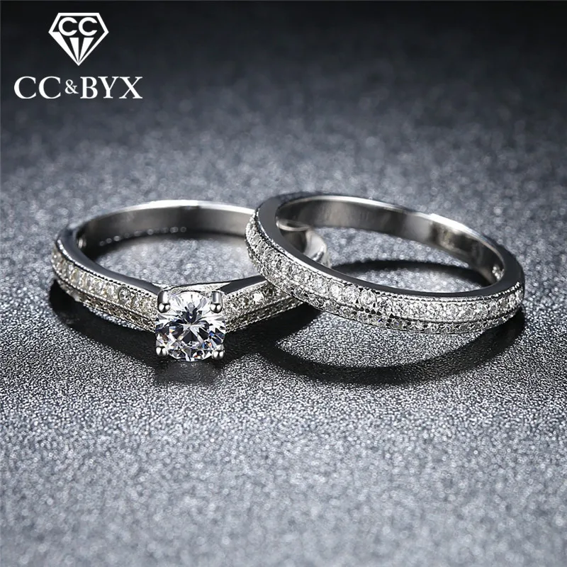 

CC Lovers Jewelry 925 Silver Rings For Women Bridal Wedding Engagement Double Couple Simple Set Ring Drop Shipping CC634