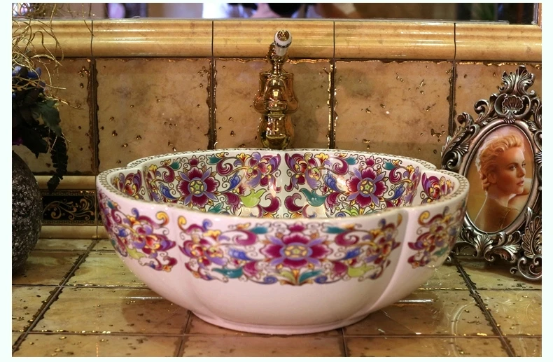 Europe Vintage Style Ceramic Art Basin Sinks Counter Top Wash Basin Bathroom Vessel Sinks vanities artistic sink & wash basin (1)