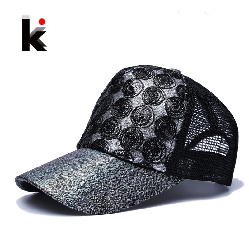 

Girl 's Sun Cap Snapback Flashes Hip Hop Trucker Hat 5 Panel Breathable Mesh cap Summer Baseball Sun Hats For Women
