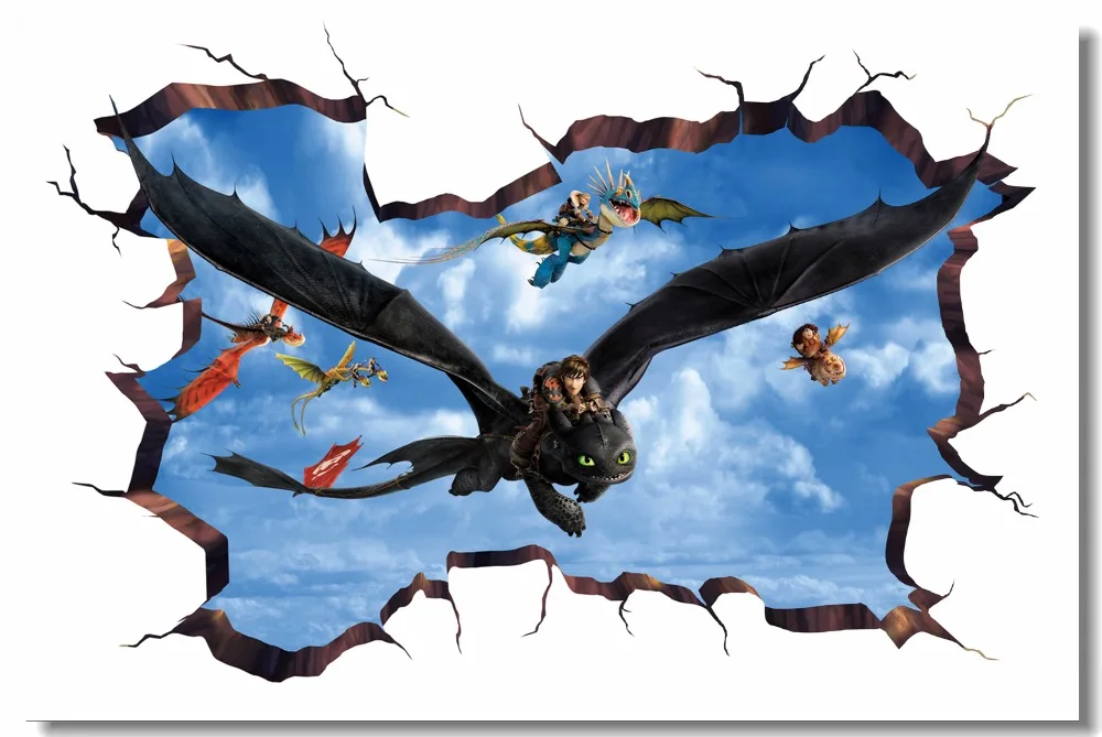 

Custom Canvas Wall Mural How To Train Your Dragon Poster Night Fury Hiccup Sticker HTTYD 1 2 3D Wallpaper Kids Room Decor #0864#