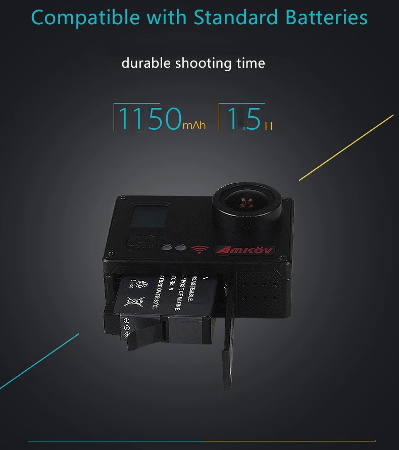 Amkov AMK7000S 4K Ultra HD 2 inches TFT WiFi Action Camera DV with Sunplus 6350M SPCA6350 OV4689 Image Sensor 170 Degree View Angle Remote Control Watch