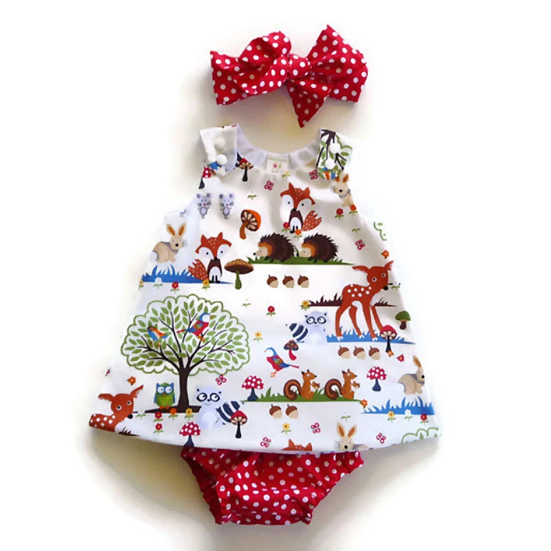 3pcs sets Newborn Baby Girl 0-24M Floral Headband Cartoon Dress Dot Shorts Outfits