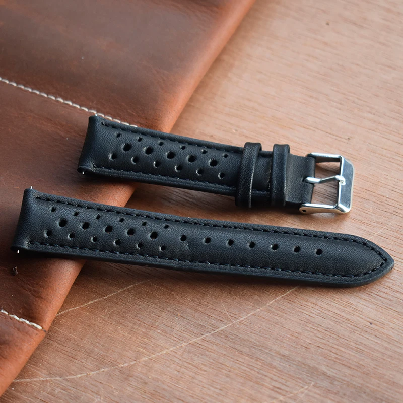 Watch Band Genuine Leather straps black with red/black/white stitching18mm 20mm 22mm 24mm watch accessories  High Quality