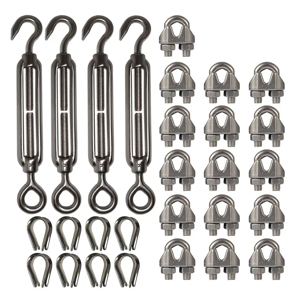 

4x Turnbuckle/Tension 16-Pcs 1/8 Inch Wire Rope Cable Clip/Clamp(M3) 8-Pcs Thimble(M3) Stainless Steel Kit Drop Shipping