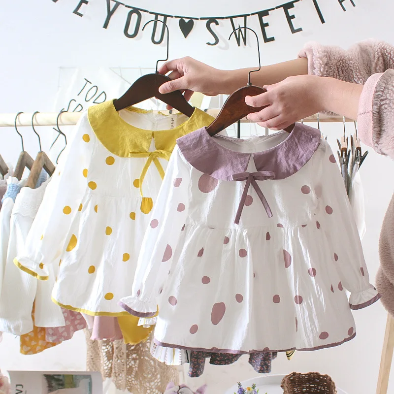 Spring Girl Dresses 2019 Korean Point Long Sleeve Princess for Children girls shirts | Детская одежда и обувь
