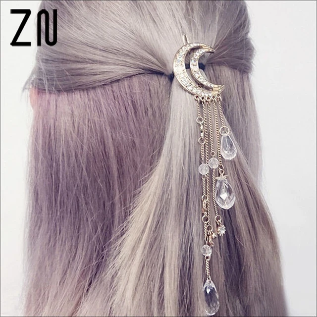 Best Offers ZN Charming Crystal Moon Hair Clip Tassels Long Hair Accessories Femme Bijoux Gold/Silver/Rose Gold/Bronze Color Best Offers ZN Charming Crystal Moon Hair Clip Tassels Long Hair Accessories Femme Bijoux Gold/Silver/Rose Gold/Bronze Color