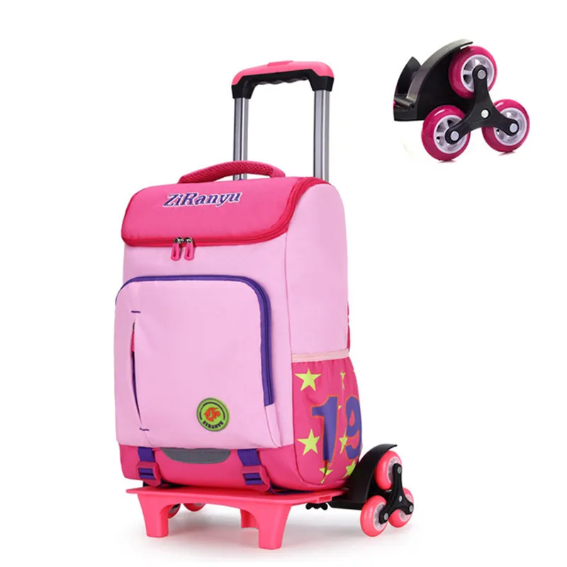 Высокое качество рюкзак с колесами Книга сумка Мальчики школьный Стиль Водонепроницаемый Нейлон Школьная Сумка-тележка для девочек 2/6 колеса 3 - Цвет: Pink 6 wheels