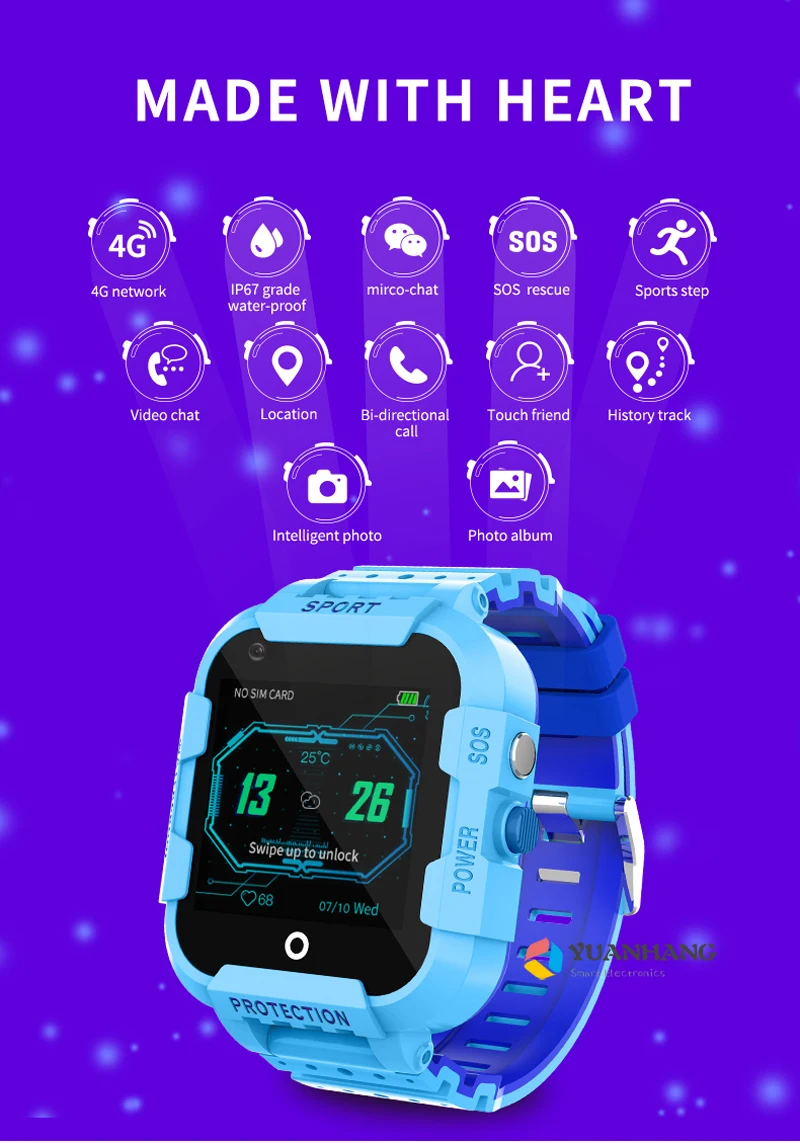 IPX7 водонепроницаемый смарт 4G Удаленная камера gps Wi-Fi ребенок Студент Smartwatch SOS видео вызов монитор трекер местоположение телефон часы