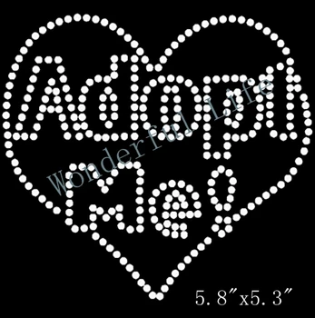 

New style free shipping hot fix rhinestone motif designs adopt me words with heart for clothing