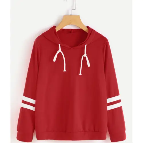  2017 Women Red Long Sleeve Hoodie Sweatshirt Pullover Tops Casual Jumper Coat