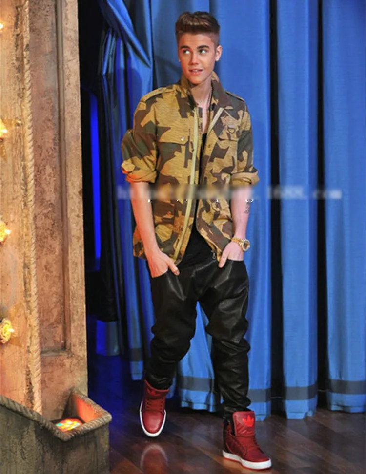 PU Leather Pants Men Elastic Waist Plus Size Side Zipper Hip Hop Leather Trousers Fashion Kanye West Justin Bieber Style Pants (13)