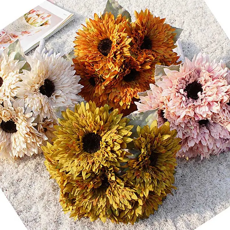 Искусственные подсолнухи Gerbera 6 головок свадебный букет имитация шелковых цветов