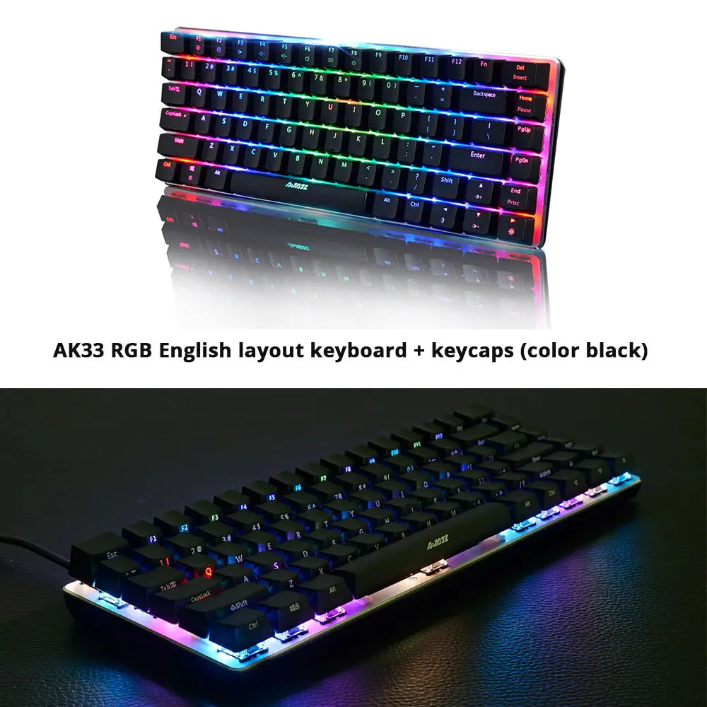 Ajazz AK33 82 клавиши Механическая игровая клавиатура русская/английская раскладка, RGB подсветка, синий/черный переключатель - Цвет: RGB EN and keycaps