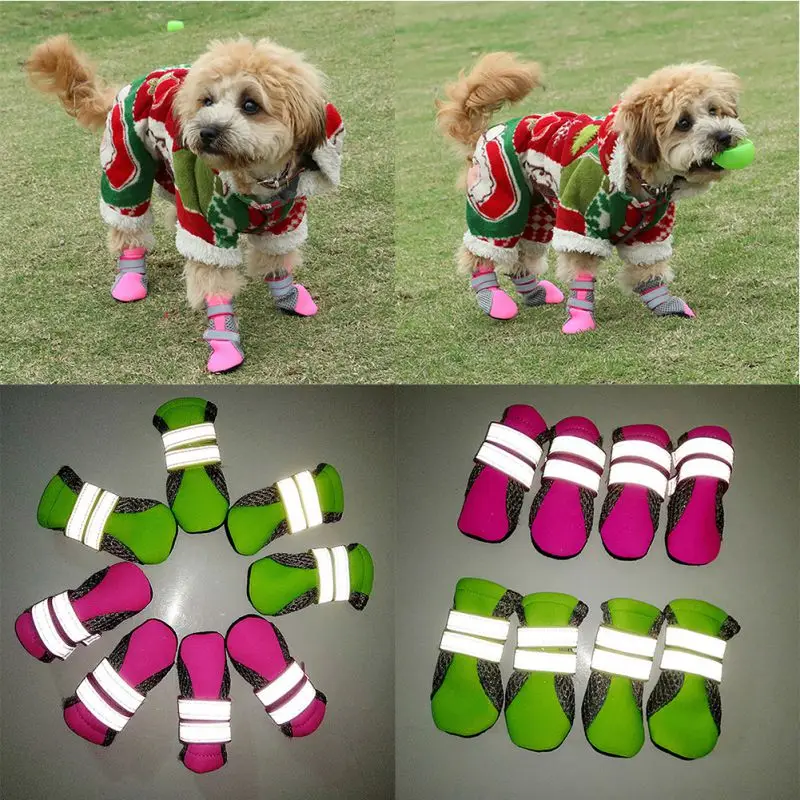 

Dog Cat Walking Night Reflective Outdoor Waterproof Antiskid Anti-stain shoes Rubber Sole Paw Protector Drop Shipping