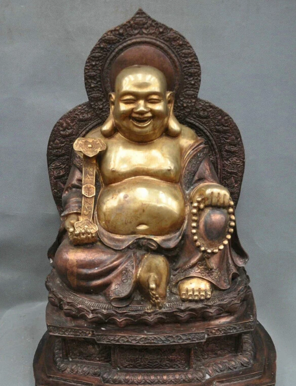 

JP S1151 20 Tibetan Buddhism Bronze Happy Laughing Maitreya Buddha Sculpture Statue