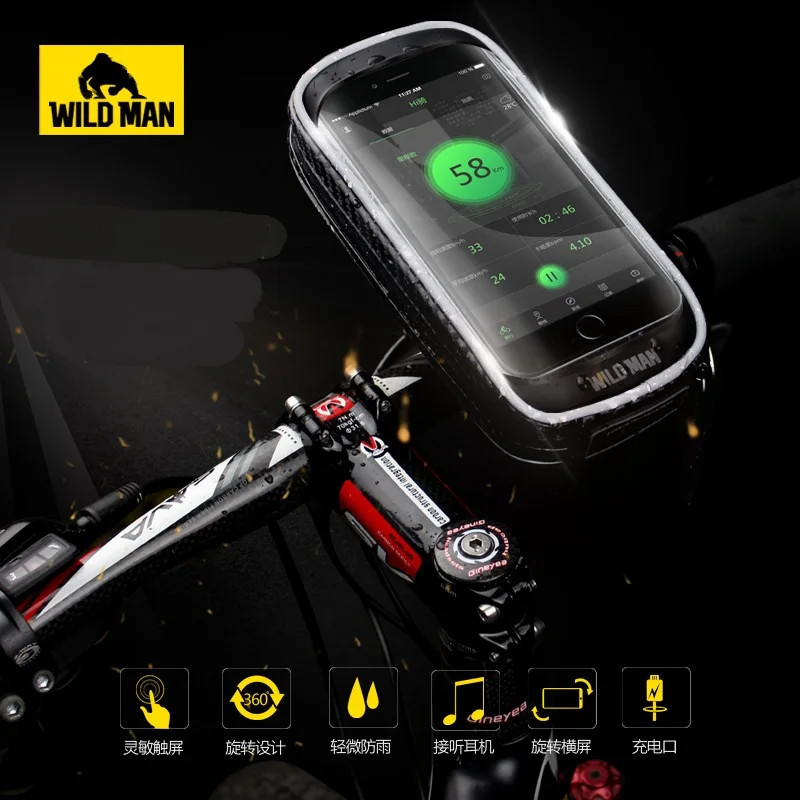 

WILD MAN Bicycle 360° Rotate Handlebar Bags Rainproof TPU Touch Screen Cell Phone Holder Bike Bicycle Phone MTB Frame Pouch Bag