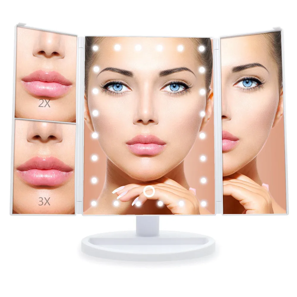 

New Fashion 2019 Makeup Tri-sided Foldable Portable Lighted Tabletop LED Beauty Vanity Mirror Maquiagem Drop Shipping
