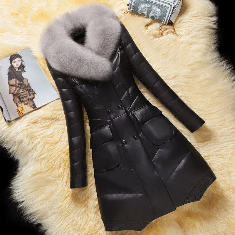 Высокое качество Haining кожаная куртка женские зимние пальто размера плюс 4XL модная меховая длинная куртка из искусственной кожи Женская парка одежда хлопковое пальто