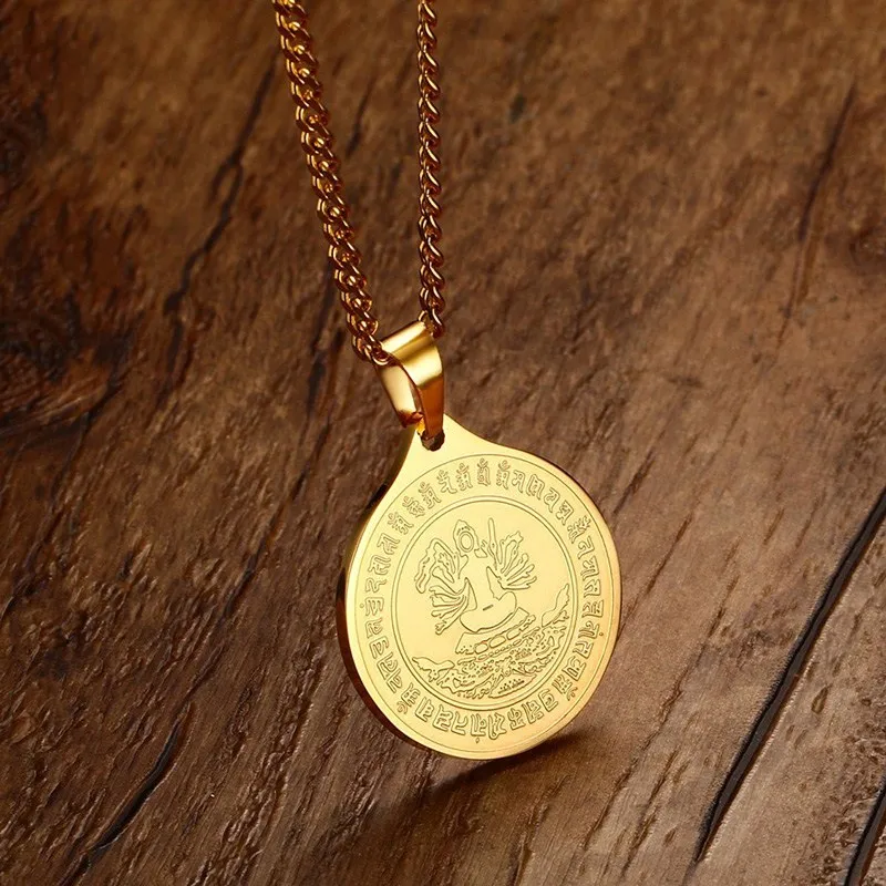 

Mprainbow Mens Necklaces Stainless Steel Avalokiteshvara Statue Pendant Necklace Golde India Jewelry Collectible Medallion