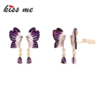 

Kiss Me Unique Enamel Butterfly Crystal Drop Earrings For Women Party Gifts 2019 Newest Fashion Glass Dangle Earring Accessories