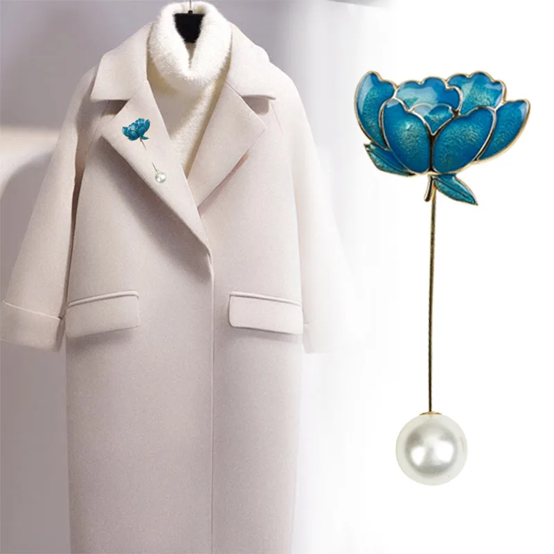 

Top Quality Gold Metal Lotus Leaf Enamel Brooch Female Clothes Shirt Simulated-Pearl Brocade Sweater Shawl Buckle Pins Jewelry