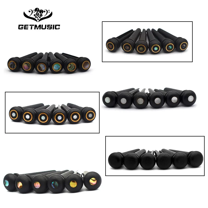 

30Pcs Ebony Acoustic Guitar Bridge Pins Black Pressure String Nails with Brass Circle and Green White Abalone Dot Wholesale