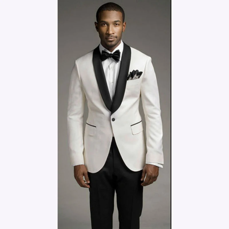 Последние конструкции пальто брюки белый платок нагрудные Нарядные Костюмы для свадьбы для Для мужчин Slim Fit Жених пользовательские