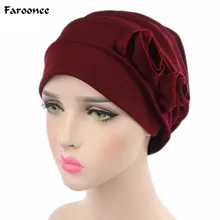 Faroonee 3D Цветы полное покрытие внутренний мусульманский головной убор исламский головной убор обертывание вязанные шапочки Skullies Beanies cap s женские шапки
