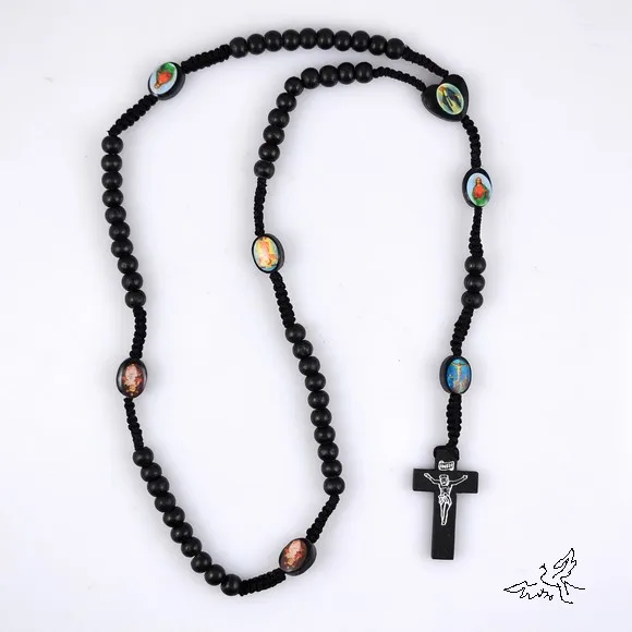 

Holy Icon Wooden Rosary Beads Necklace Jesus Cross Pendant Necklaces Wood Catholic Fashion Religious Jewelry
