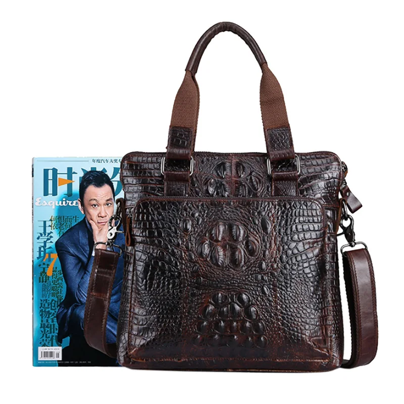 Мужская кожаная сумка из воловьей кожи под крокодиловую кожу, деловая сумка, портфель, сумка через плечо, сумки