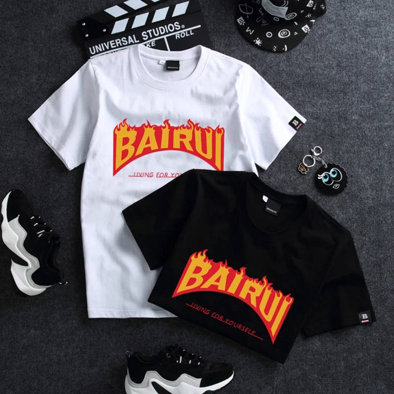 

WSFS T Shirt Women Summer Short Sleeves Tee Shirts Tops Harajuku Fire Letters Tshirt 65% Cotton Ulzzang T-shirt Women Plus Size
