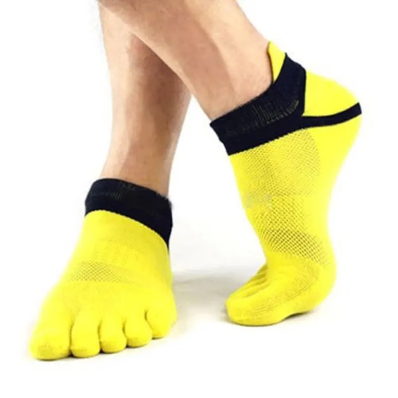 1 пара, мужские короткие дышащие хлопковые носки с 5 пальцами для мальчиков, короткие носки - Цвет: Цвет: желтый