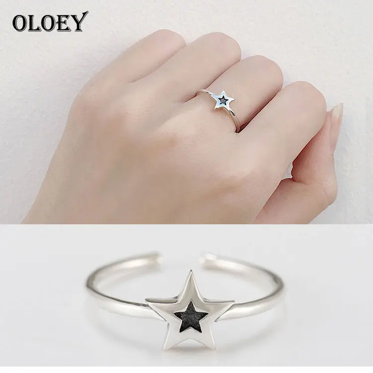 

OLOEY Vintage 925 Sterling Silver Open Rings for Women Do the Old Retro Thai Silver Finger Ring Bague Fine Jewelry Gift YMR102