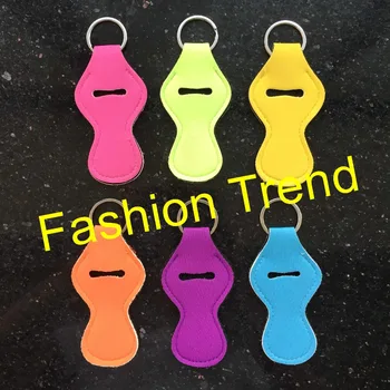 

60pcs/lot free shipping new arrival neoprene blank chapstick holder 6 colors beautiful monogramed keychain lip balm holder