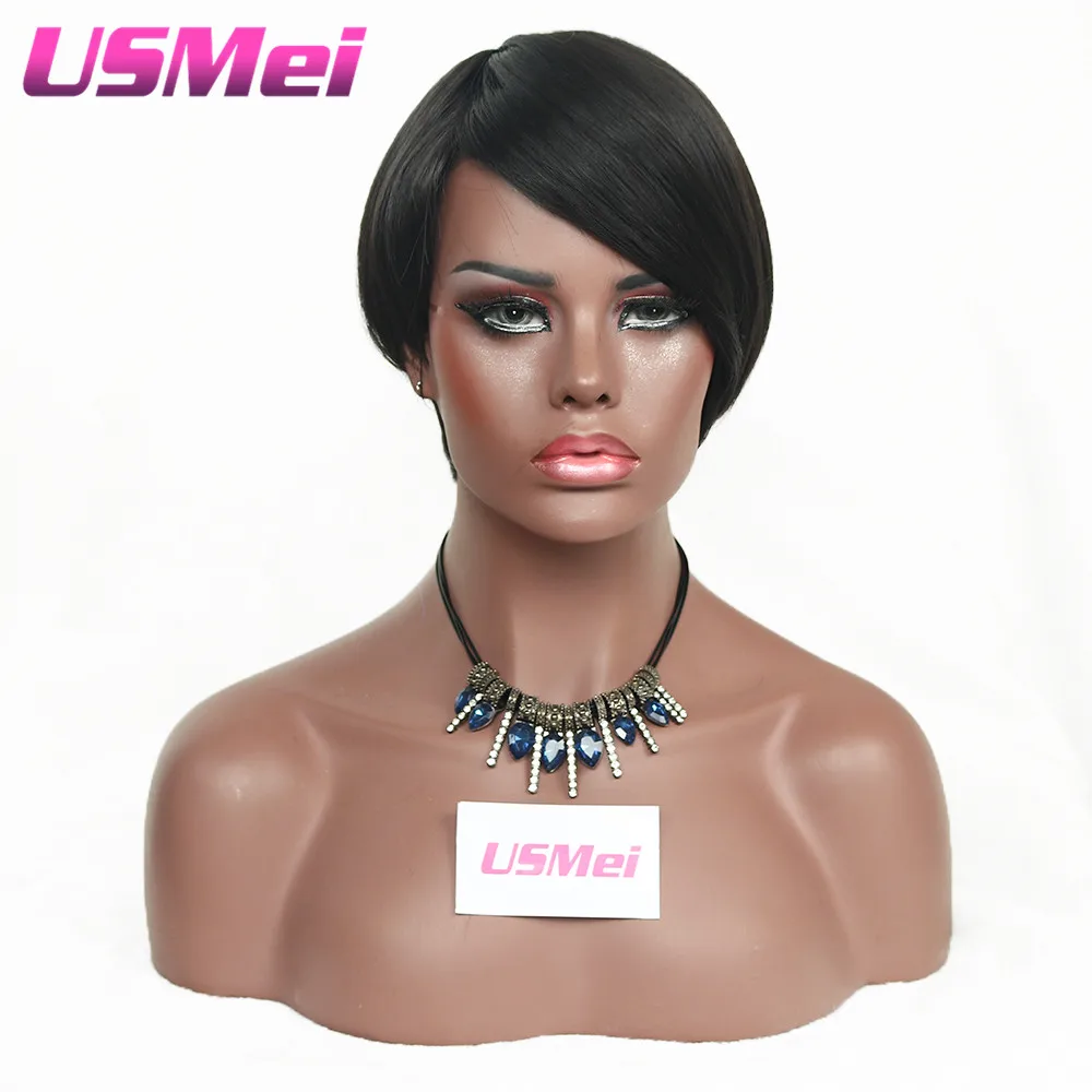 USMEI Natural Hair Wig synthetic Mannequin Head Hairstyles Pruiken