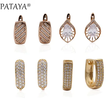 

PATAYA New 585 Rose Gold White Water Drop Natural Zircon Dangle Earrings Women Fashion Jewelry 4 Style Hollow Cute Fine Earring