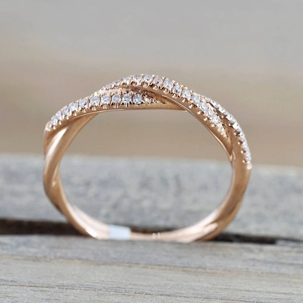 IPARAM Pattern Twisted Rope Hemp Flowers Ring Plating Rose Gold Silver Micro Cubic Zirconia Tail Ring Fashion Women's Jewelry