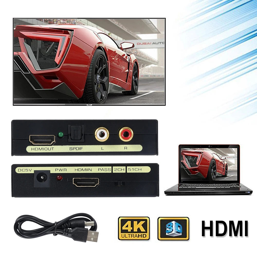  4K HDMI Splitter R/L Uscita Audio Cavo Adattatore Convertitore Full HD 1080p 10.2Gbps Audio Extract
