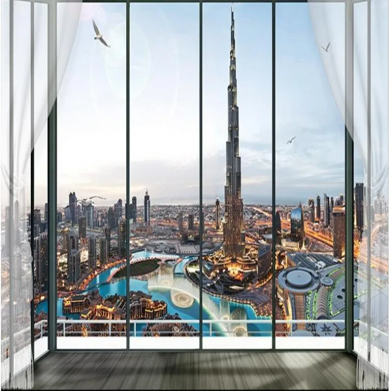 Wellyu Custom Large - Scale Murals European 3d Stereoscopic Window Burj  Khalifa Tv Wall Wallpaper Wallpaper Papel De Parede - Wallpapers -  AliExpress