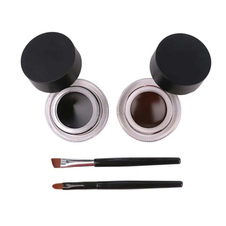 

2Pcs/lot Double color eyeliner paste gel waterproof lasting makeup Tools with Eyeliner Eyebrow brush JU10 drop shipping