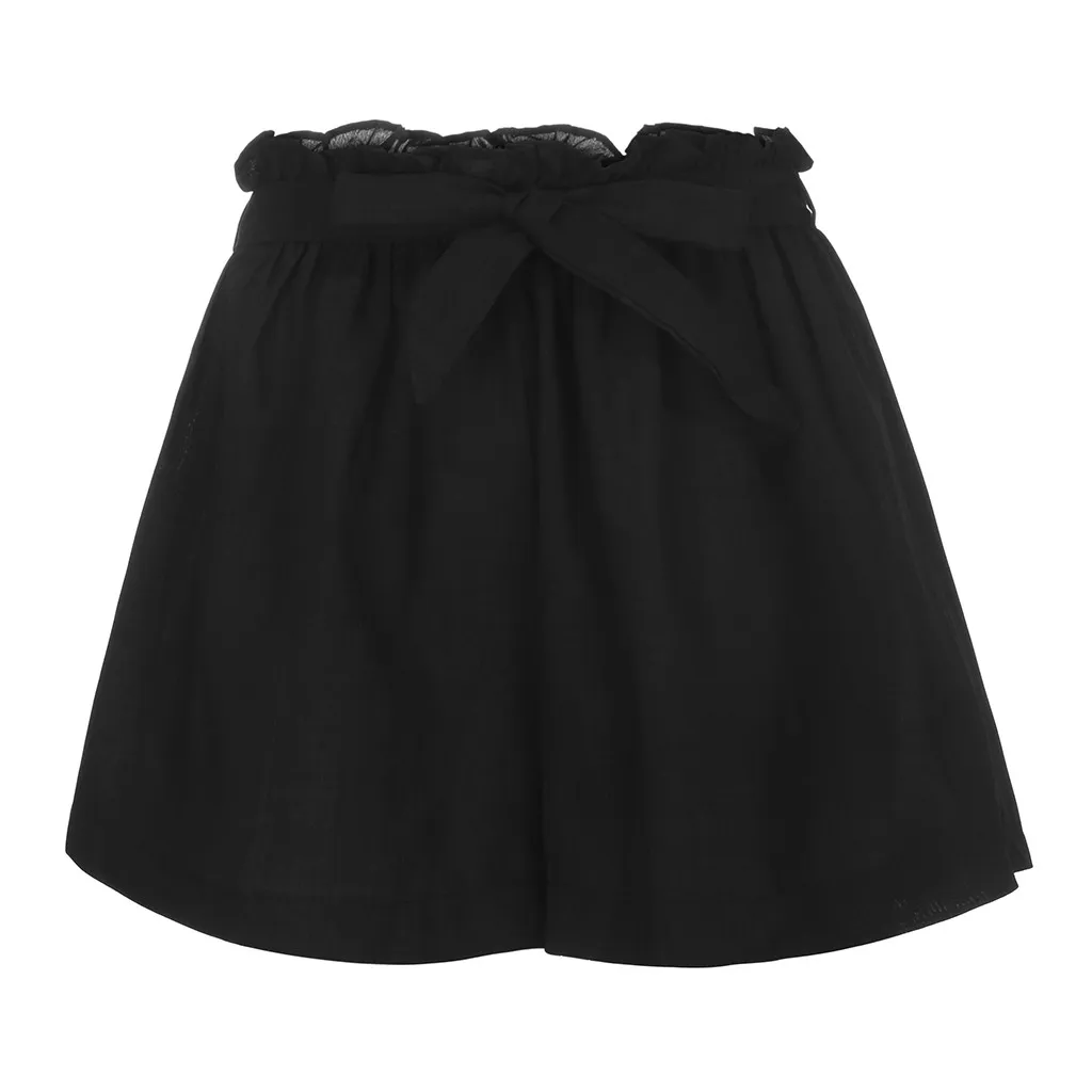 Модные женские повседневные однотонные штаны с бантом и эластичной резинкой на талии размера плюс свободные шорты - Цвет: Черный