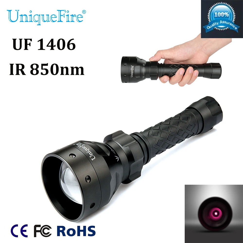 

Uniquefire 1406 LED Flashlight 850nm IR Zoomable Waterproof Lamp Torch 3 Modes For Camping Hunting Free Shipping