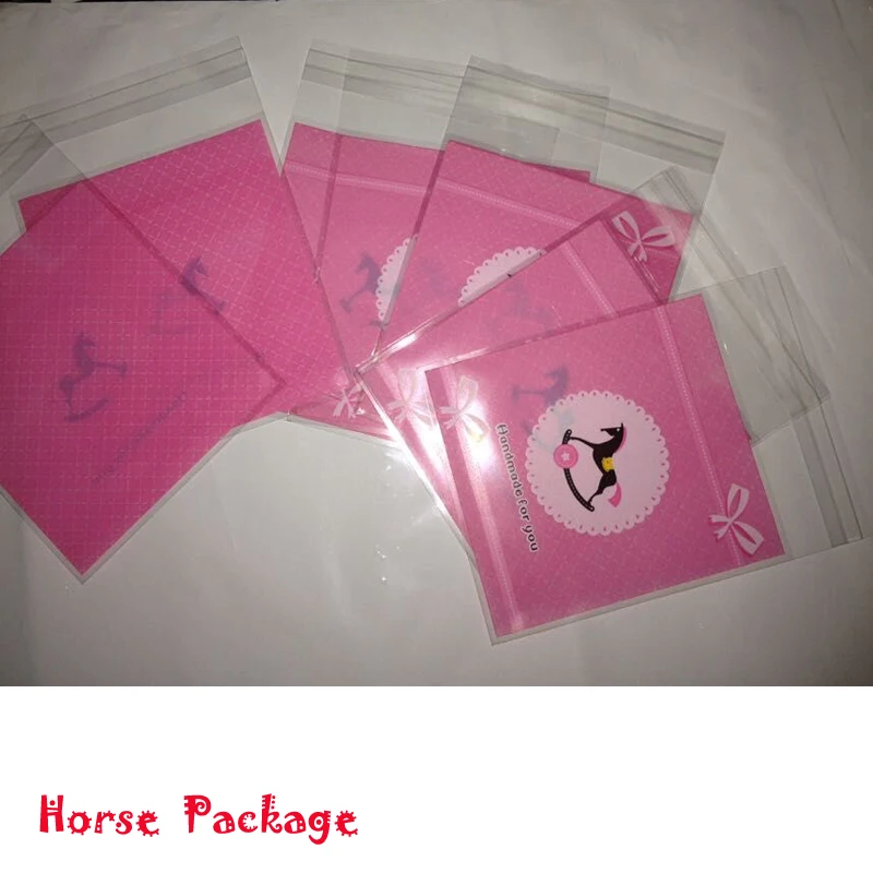 

cheapest 100pcs/lot Cute Cookie Packaging Self-adhesive Gift horse Plastic Bags For Biscuits Snack Baking Package 100x110mm
