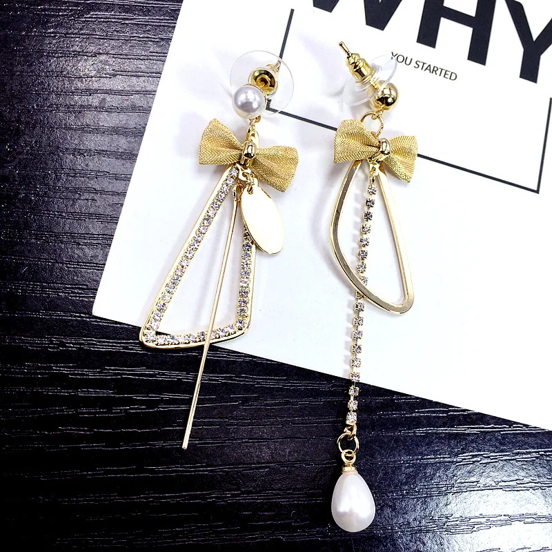 

Retro bow, geometric triangle pearl earrings, asymmetric, fashion jewelry accessories wholesale,TF247