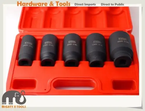 

5pc Cr-Mo 1/2" Dr. 24-36mm 78mmL Deep Impact Socket Set: 24,27,30,32,36mm