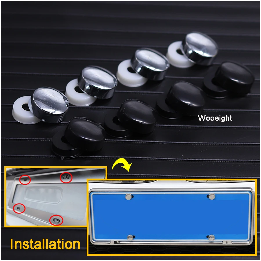 Wooeight 4Pcs Silver Screw Nut Cap Bolt Cover Set For Car Truck Motorcycle Security License Plate Frame Mounting Screw Bolt (6)